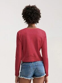 Womenacute;S Aesthetic Gothic Tops Retro Floral Print Bead Decor Long Sleeve Round-Neck Grunge T-Shirts For Summer Spring