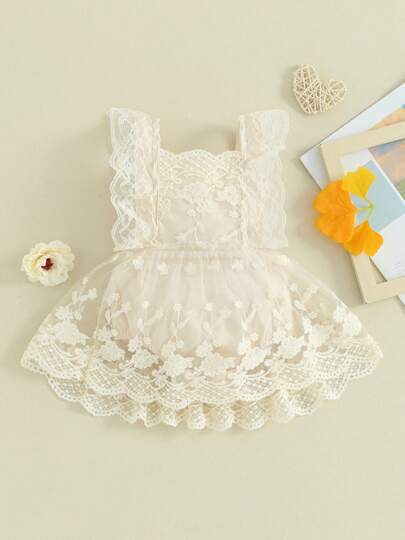 Infant Baby Girl Summer Outfits Sleeveless Dress Romper Lace Tutu  One Piece Ruffle Bodysuit