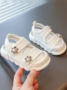 1 Pair Kids' Fashion Sports Sandals, Boys And Girls Casual Sneakers For Indoor & Outdoor, Beach, School, Lightweight Anti-Slip Breathable Running Shoes, Close-Toe Design - White - View 2