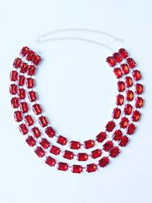 Fashionable Exaggerated Square Crystal Multilayer Necklace - Layered Necklace - View 15