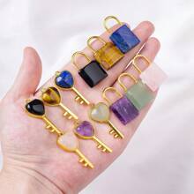 1PC Natural Crystal Gemstone Lovers Lock Key Pendant Love Shape Energy Necklace Jewelry Reiki Beloved Female Valentine's Day Gift - Couple Lock - View 4
