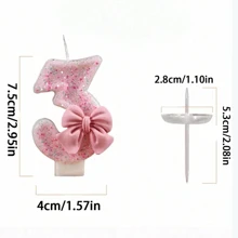 1pc Birthday Candle Number, Cake Decor For Festival Party, Pink Bow Digit Candle Gifts Graduation