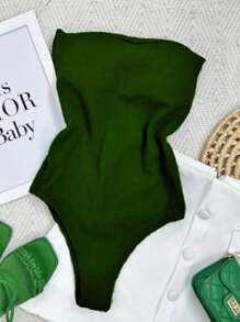 STRAP-DOWN BODYSUIT WITH SEXY PADDING - Army Green - View 2