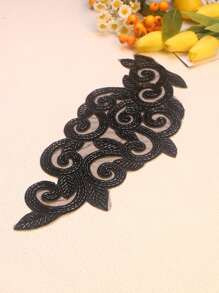 多色 3D 刺绣、串珠、网眼面料、DIY 服装、婚纱配饰，尺寸：长 32 厘米/宽 15 厘米 - 黑色 - 查看 6