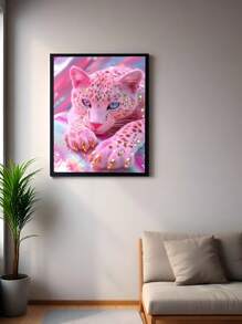 DIY 5D Volledige Diamant Schilderij Roze Luipaard, Geschikt Voor Beginners, Ontspannende En Vrijetijdsknutsels, Diamant Borduurset Met Gereedschap, Thuiskantoor Woonkamer Slaapkamer Keuken Decoratie
