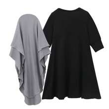 Bộ 2 món cho bé gái theo đạo Hồi dài tay, váy xếp nếp nhiều màu + khăn trùm đầu - màu đen - Xem 3