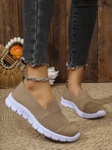 全新休闲运动女式一脚蹬鞋，圆头轻便透气乐福鞋