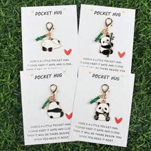 1 Stück/4 Stücke süßer Panda Öltropfen Schlüsselanhänger mit Umarmungs-Karte, inspirierender Karte, Cartoon Schlüsselanhänger, niedliches Tier Design, geeignet für Rucksack/Tasche, unisex, Geschenk für Rückkehr zur Schule Rucksack mit Schulmaterial