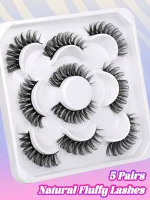 Himirell 5 pares de pestañas postizas esponjosas falsas de visón falso, pestañas naturales de efecto felino, pestañas esponjosas suaves y desmechadas reutilizables