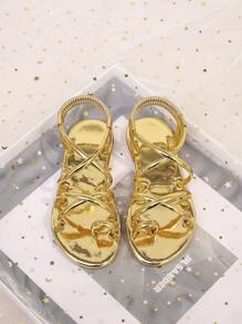 2025 Summer New Girls Set Toe Elastic Buckle Flat Round Toe Comfortable Non-Slip Beach Fashion Sandals
