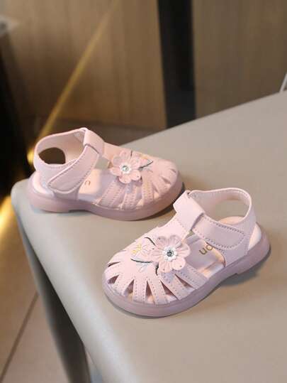 1 Pair Girls Summer Flat Sandals, Soft Bottom Fashion Sandals, Little Princess Casual Sandals, Quality Choice To Accompany Children's Happy Growth