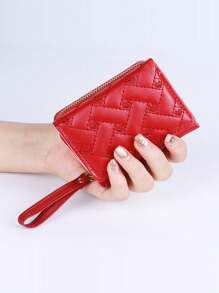 Women Simple Tri-Fold Wallet Zipper Coin Purse Wristlet Quilted Detail Wallet Quilted Pattern Compact Wallet Fashion Credit Card Holder Wallet Purse Wallet Mini Wallet Small Wallet - Multicolor - View 13