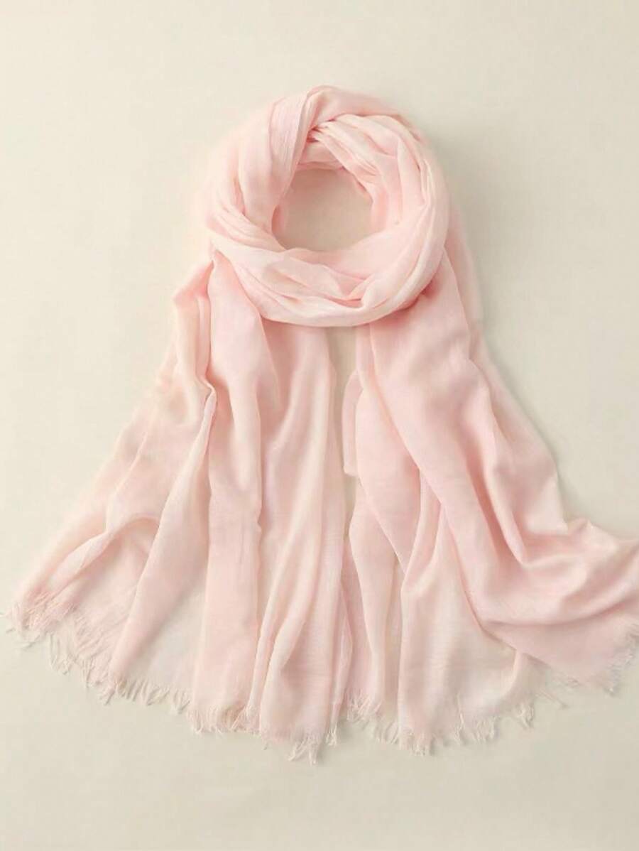 1条120克仿亚麻纯色流苏保暖围巾披肩，旅行礼物，纯色竹结围巾，女士连衣裙围巾