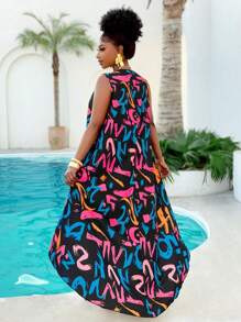 Vestido casual suelto de talla grande para mujer con estampado de letras en la parte delantera y la parte trasera larga, nuevo para el verano