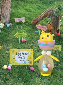 17pcs/Set Easter Chick/Egg Shaped Foil Balloons - 5 Inches And Oblong, Yellow And Orange Latex Balloons, Yellow/Orange Party Decorations, Suitable For Easter Celebration