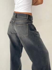 Women Wide Leg Jeans Low Rise Baggy Straight Leg Jeans Loose Boyfriend Jeans Casual Denim Pants Y2k Streetwear - 灰色 - 查看 3