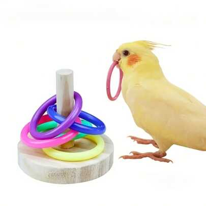 1pc Colorful Parrot Training Toy Set - Wooden Chewing Ring, Interactive Intelligent Toy Accessories