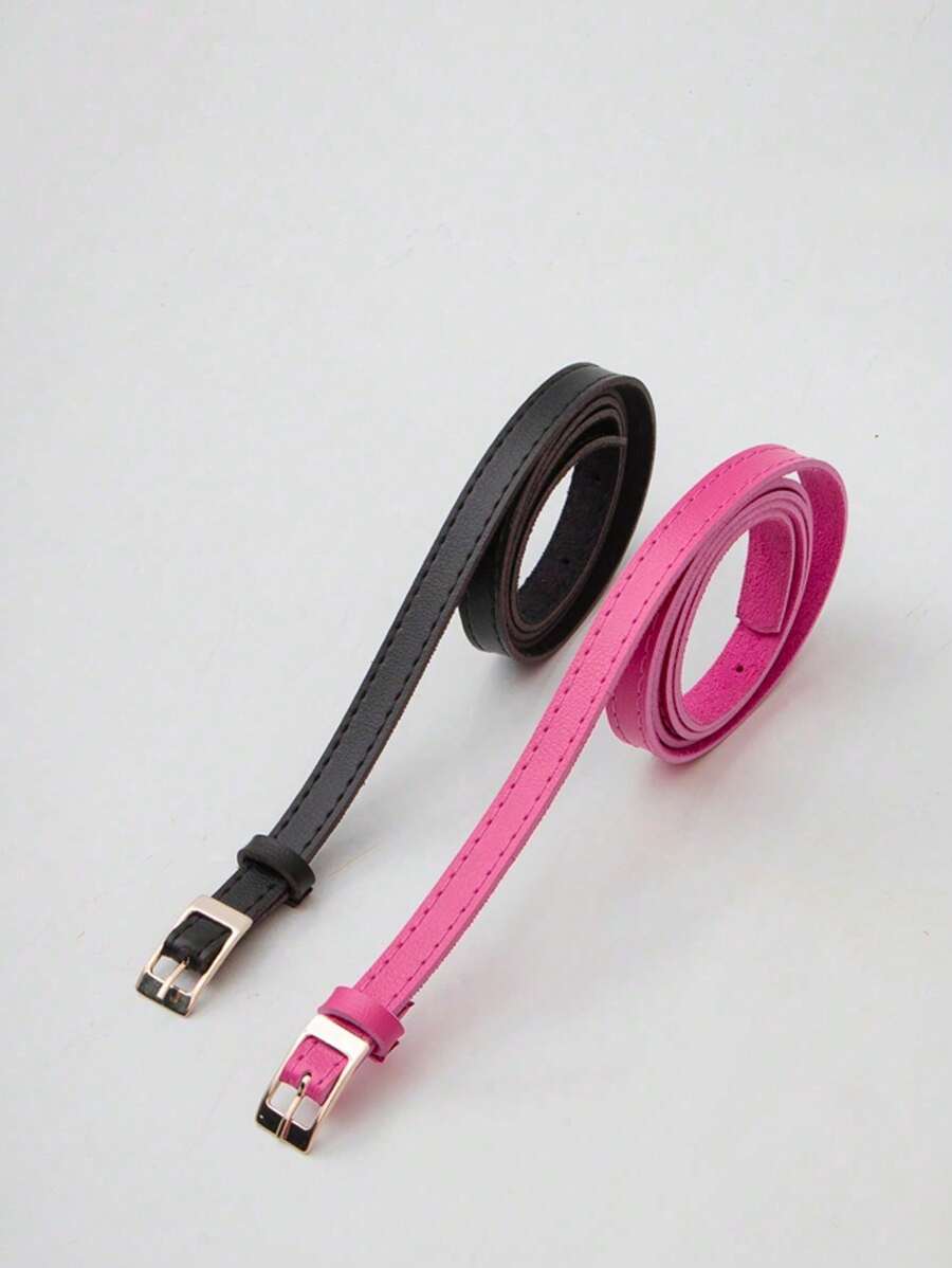 KIT 2 CAROLA Women's Belt Gold Metal Synthetic Leather Minimalist Fashion Blogger Unisex Daily Use Simple Casual 2024 Popularity Beautiful Season Black White Brown Caramel Pink Current Size Stitched Occasional Versatile Decorative Vintage - 粉紅前趾 - 查看 1