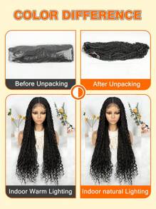 A ANYTIME 波西米亚风蕾丝编织假发，长波浪钩针编织辫子假发，带婴儿头发，手工无结编织辫子波浪头带接发 - 黑色 - 查看 12