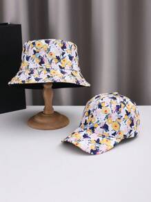 2pcs Polyester Fiber Jacquard Bucket Hat & Beret Hats, Party & Beach Accessories - Multicolor - View 1
