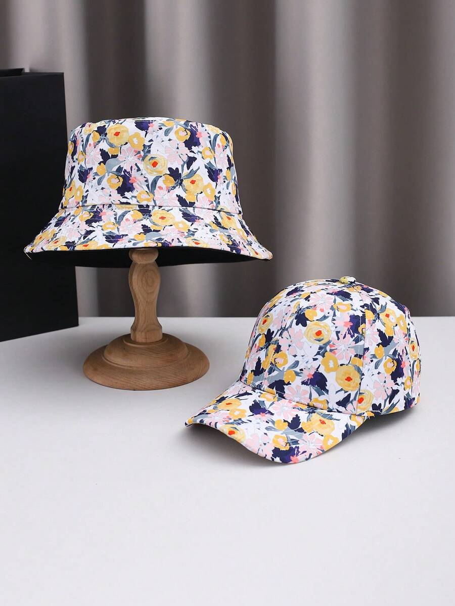 2pcs Polyester Fiber Jacquard Bucket Hat & Beret Hats, Party & Beach Accessories - Multicolor - View 1