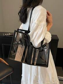 Minimalist Large Capacity Clear Beach Tote Bag, Women Shoulder Handbag