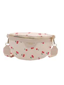1 Cherry Printed Chest Bag Made Of Polyester Material, With A Korean Style Fashion , Simple And Fashionable. Zipper Closure And Adjustable Shoulder Straps Are Suitable For Girl. It Is The Best Choice For Matching School, Shopping, And Casual Clothing, As Well As The Best Choice For Giving Holiday Gifts To Friends And Family. Randomly Print Positions For Full Printing