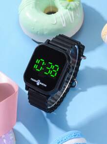 热门 1 件时尚新款立方体触摸绿光 LED 电子手表，极具吸引力的简约时尚按钮手表，适合礼物、学校、聚会等