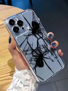 1pc Space Black Spider Graphic Full Coverage TPU Shockproof Phone Case Compatible With IPhone 16, 15, 14, 13, 12, 11 Pro Max, Series - Multicolor - View 3