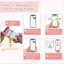 Mini Printer Sticker Thermal Printer With Rolls Thermal Printing Paper, Blue-Tooth Portable Phone Printer,Study Printer For Pictures, Photos, Journals, DIY, Compatible With Phone & Tablet