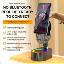 AKLLCCR Wireless Induction Audio Bluetooth Speaker 5in1 Cellphone Holder Emergency Rechargeable (3000mAh) Portable Power Mobile Tablet Stand With Colorful Ambient Light Gifts For Friend, Family - A016-白色 - 查看 5