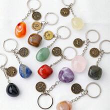 1 pezzo Portachiavi con pietra preziosa naturale dello zodiaco, quarzo cristallo o ametista, per decorare chiavi di auto o borse - multicolore - Visualizzare 4