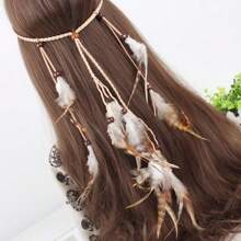 1 pieza Nuevo accesorio para el cabello mujer estilo bohemio con diadema de plumas y borlas, retro, personalizado, hecho a mano con cuentas y plumas naturales, para vestido de fiesta