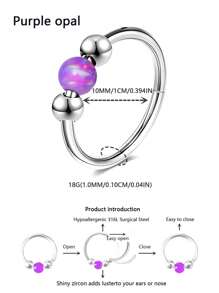 1 Piece 18G High-Quality Stainless Steel Nose Ring, Inlaid With Opal For Girls - Anti Allergic, Closed Design To Prevent Falling Off
