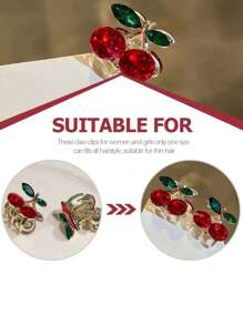 2 piezas Diseño de cereza roja de cristal, clips para el cabello mini lindos, pinzas para el cabello de aleación de zinc pequeñas, accesorios elegantes para el cabello, clips para el flequillo, regalos para fiestas y el Día de San Valentín