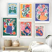 1 件现代波西米亚极简主义植物花卉艺术抽象海报印刷品墙壁艺术图片客厅家居装饰无框架 - 彩色 - 查看 5