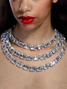 Fashionable Exaggerated Square Crystal Multilayer Necklace - Layered Necklace - View 9