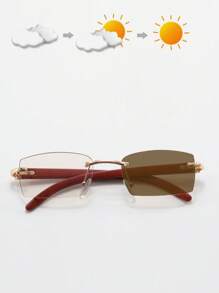 1 副男士无框窄方形学院风精致简约现代商务多场合变色时尚眼镜，适合驾驶、旅行、通勤和学校使用，适合夏季海滩度假、户外、旅行