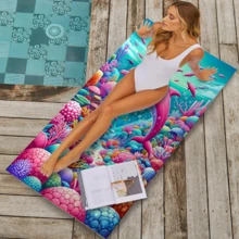 1 件海龟海洋动物印花沙滩巾，速干吸水柔软超细纤维沙滩毯，旅行野餐户外度假游泳露营海滩必备