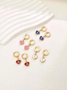 1对时尚经典百搭通勤优雅精致心形耳环（女士款） - 金黃色 - 查看 4