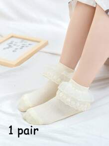 1/3/4 双网眼蕾丝荷叶边中筒袜，百搭简约设计，适合学生、舞蹈、公主