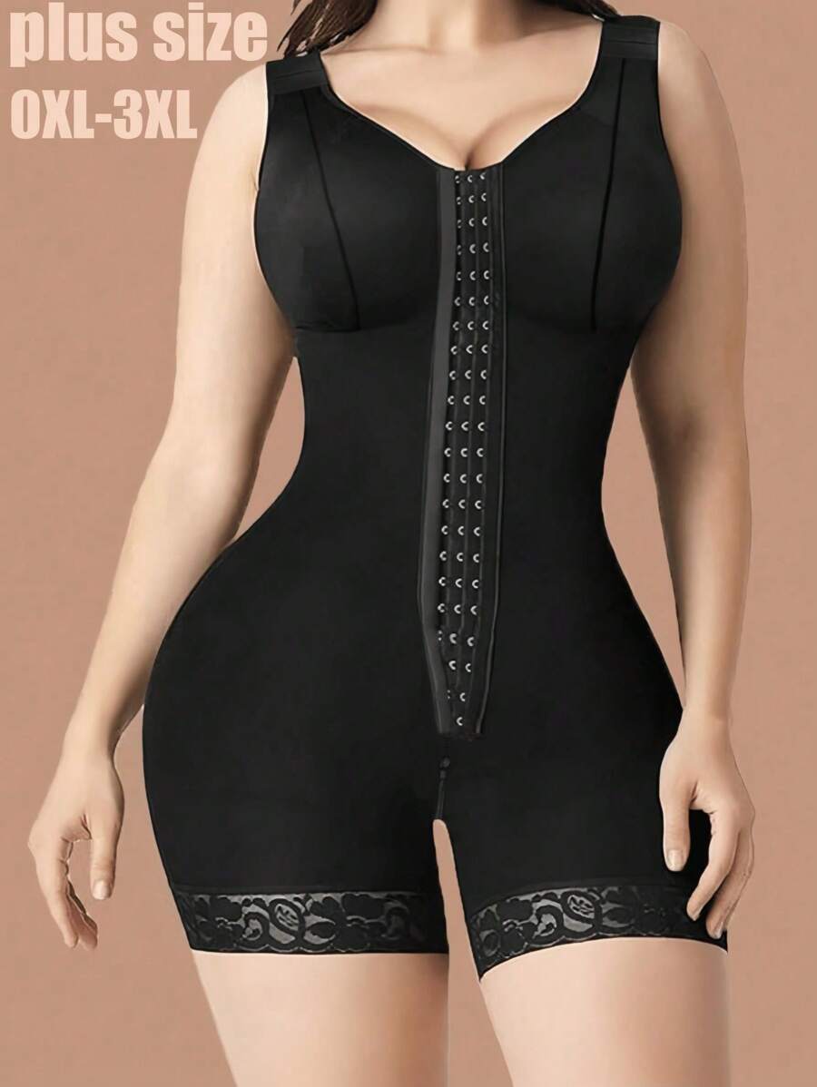1pc Women Plus Size Compression Bodysuit Shapewear, Tummy Control Lifting Bust Enhancing Body Shaper, Suitable For Everyday Wear