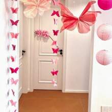 10 piezas Guirnalda de mariposas 3D - Tonos de rosas, decoraciones colgantes de mariposas, decoraciones de ducha de boda con mariposas, flores de papel colgantes para cortinas, adecuado para decoración de cumpleaños, decoración de fiestas de primavera, dormitorio, sala de estar, decoración de pared del hogar, suministros para festivales, adorno