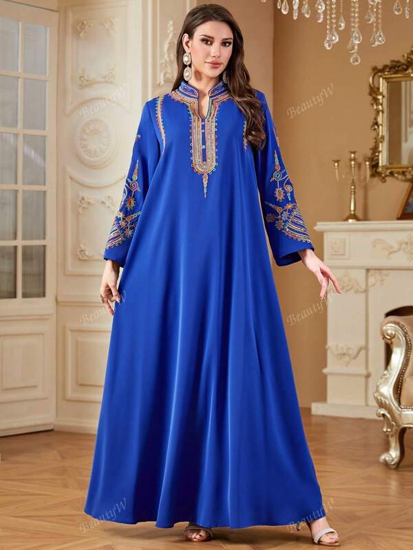 Bata suelta estilo árabe con bordado turco para mujer, modesto kaftan