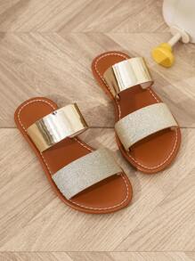 2025 New Summer Kids' Round Toe Cute Gold Soft Bottom Anti-Slip Sandals, Multiple Colors Available For Girls, Beach Shoes - Gold - View 2