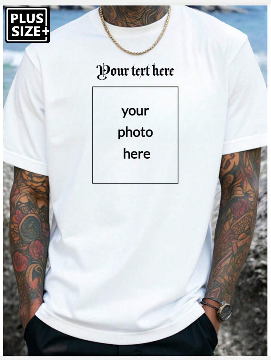 Koszulka męska w dużym rozmiarze z niestandardowym tekstem/zdjęciem, wprowadź swoje zdjęcie/tekst, prezent świąteczny, niestandardowy tekst na Walentynki/urodziny/rocznicę, budowanie zespołu, festiwal muzyczny, prezent dla niego, impreza, odpowiednia na każdą porę roku