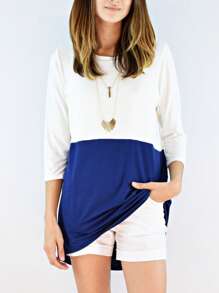 Black White Pink Mint Color Block 3/4 Sleeve Top Shirt Blouse | S-3X - Xanh đậm - Xem 2