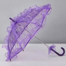 1pc Mini Lace Umbrella, Wedding Flower Girl Photo Prop, Solid Color Lace Woven Dance Umbrella, Decorative Palace Parasol Summer Cooling,Beach,Travel