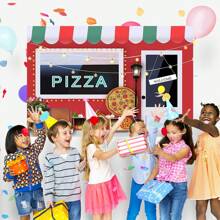 1PC Cooking Pizza Shop Theme Party Decoration Background -82.7 * 59.1/59.1 * 39.4/39.4 * 29.5in, Pizza Cafe Shop Photography Background Newborn Shower Cake Table Banner Photo Booth Props