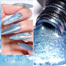 5pcs FOUR LILY Blue Cat Eye Magnetic Gel Nail Polish Set With Magnetic Wand, Long-Lasting Shiny Magnetic Effect, Easy For DIY Nail Art - Multicolor - View 3